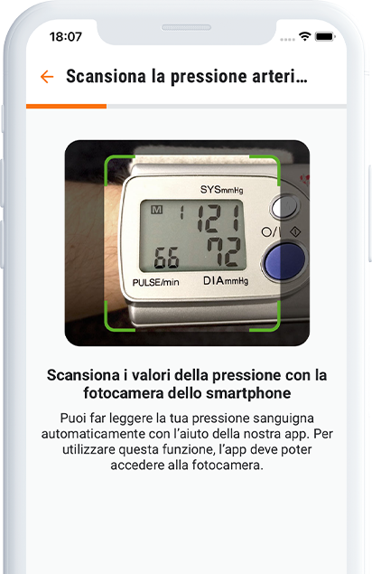 Funzione di scansione dell'immagine del diario della pressione sanguigna nella Manoa App